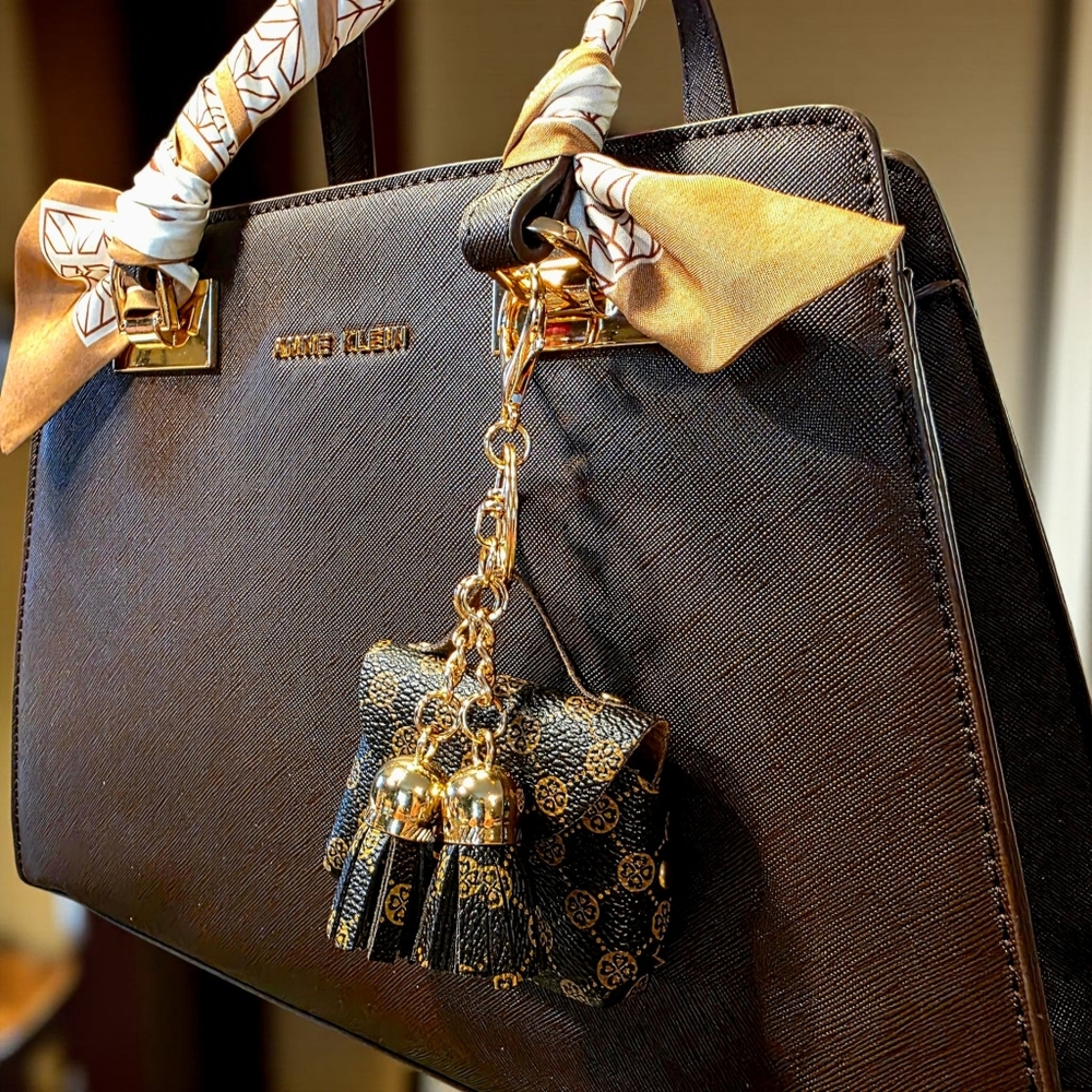Chic Brown Anne Klein Satchel with Twilly and Bag Charms - Picture 4 of 8